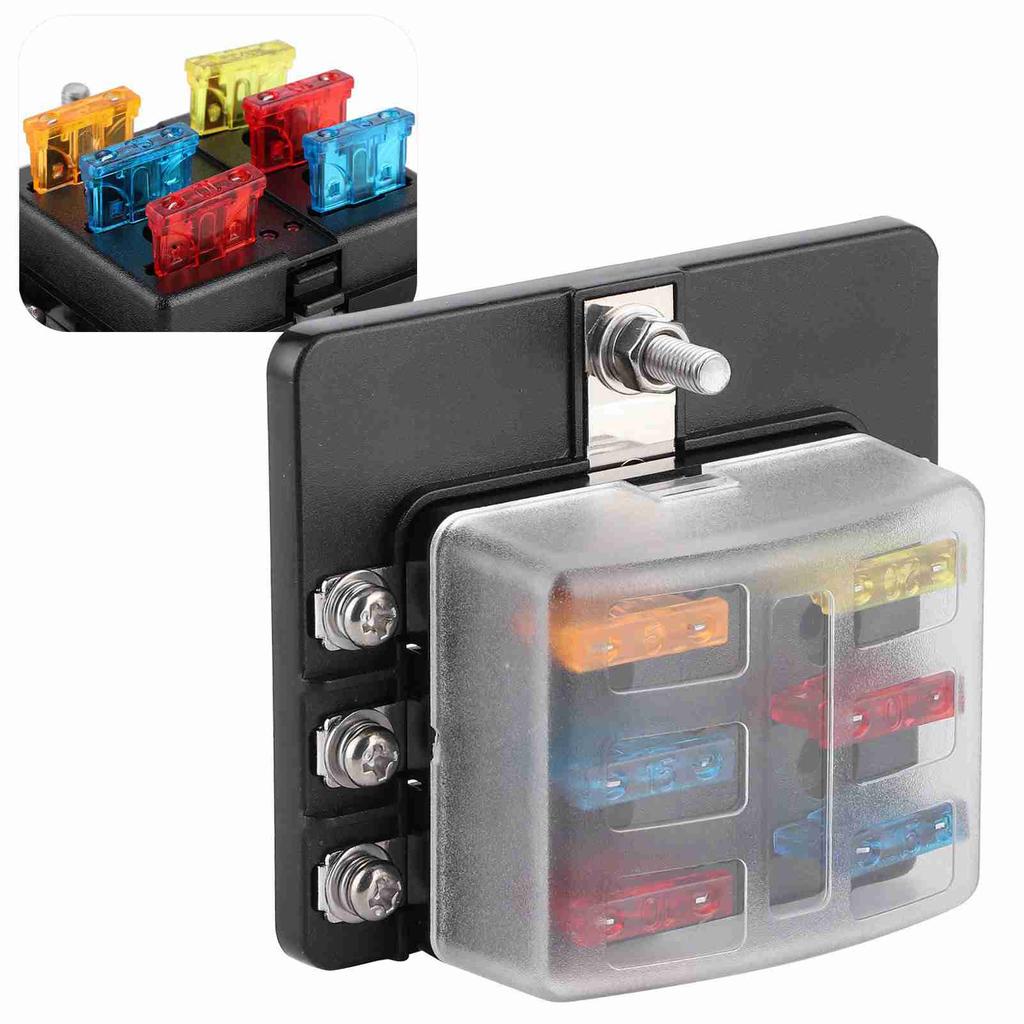 Fuse Holder PBT Box 6 Way Block Board with LED Indicator for Car Marine Boat Yatch