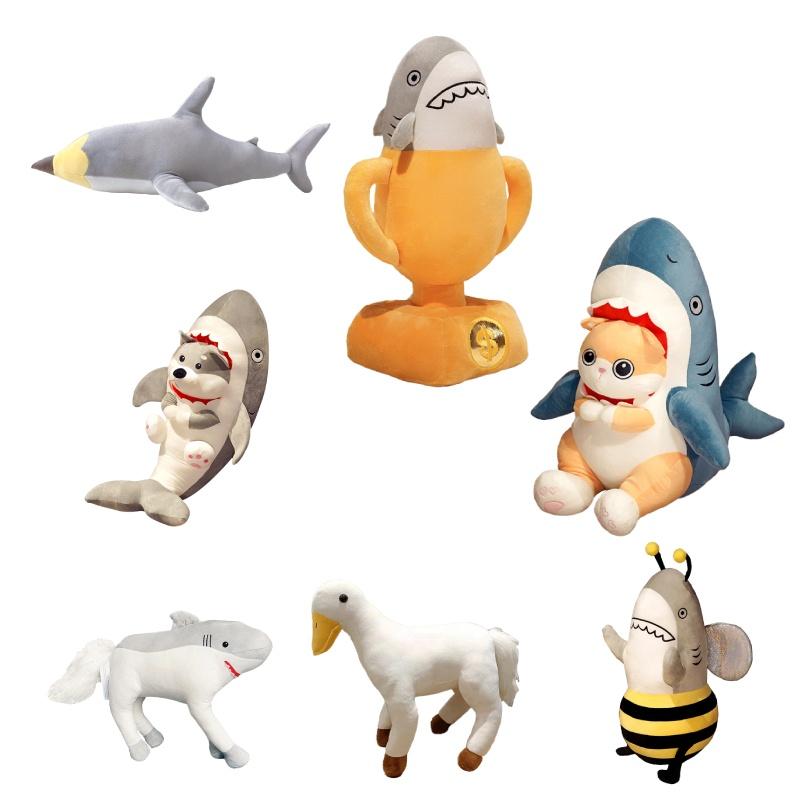 Urkomisches Hai-Plüschtier auf Pferd, lustiges Sharkbee-Bienen-Plüschtier, kreatives und trendiges Geschenk für Jungen und Mädchen
