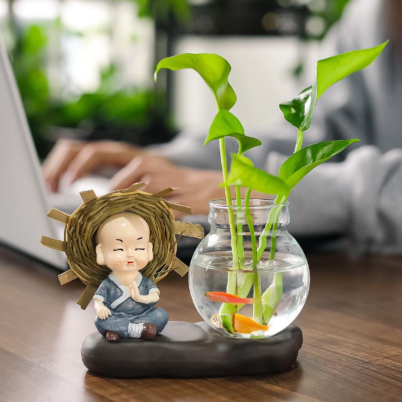 Home Decor Resin Crafts: Creative Monk Flower Vase for Office Desk