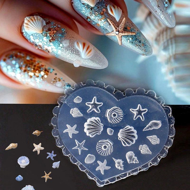 Ocean Series Animal Silicone Mold Sea Shell Conch Nail Stamplates Starfish Jellyfish 3D Soft Charm Manicure Mold Stencil Tools