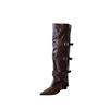 2025 new European and American style belt buckle wide tube thin slope heel pointed boots