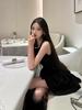French small fragrant style black vest neck dress female summer small temperament waist thin birthday cake dress