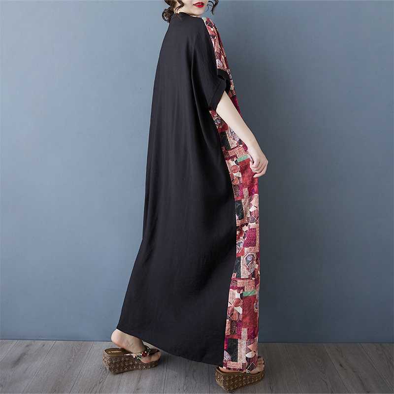 Color Patchwork Black Long Dress Retro Robe
