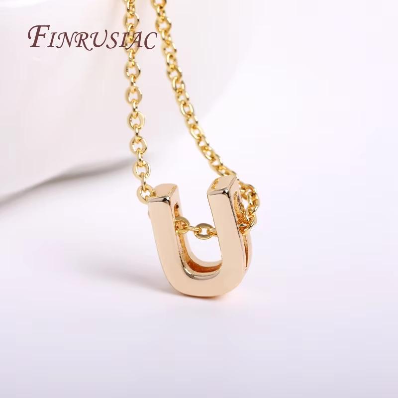 Gold Plated Brass Metal Initial 26 Letters Pendants Pendants Necklace For Women Jewelry Accessories Thin Chain Necklaces Female