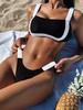 Women's Swimsuit Black and White Contrast Color Sexy Tube Top Backless Low Waist Bikini Beachwear Bathing Suits