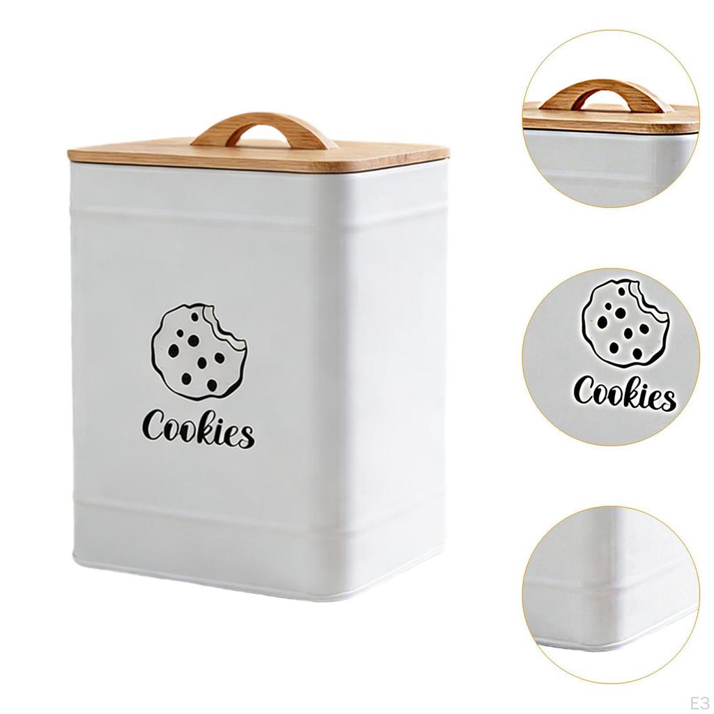 Cookie Jar Food Container Carbon Steel with Airtight Lid Large Capacity Sealed Storage Tin Organizer