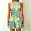 Sleeveless Round Neck Tropical Print Mini Dress for Women Summer Lightweight Casual Loose Fit Sundress