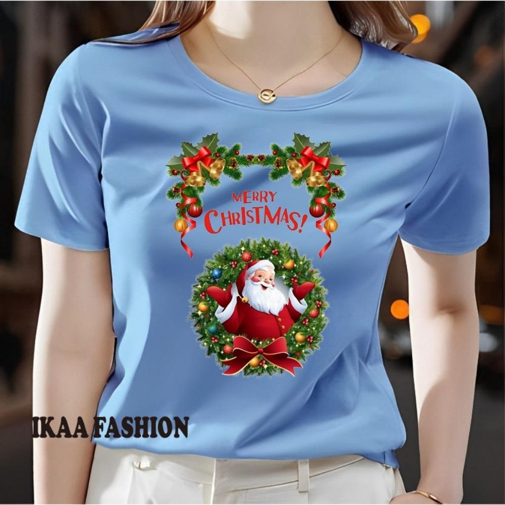 Women's T-shirt Santa Claus Flower Arrangement T-shirt
