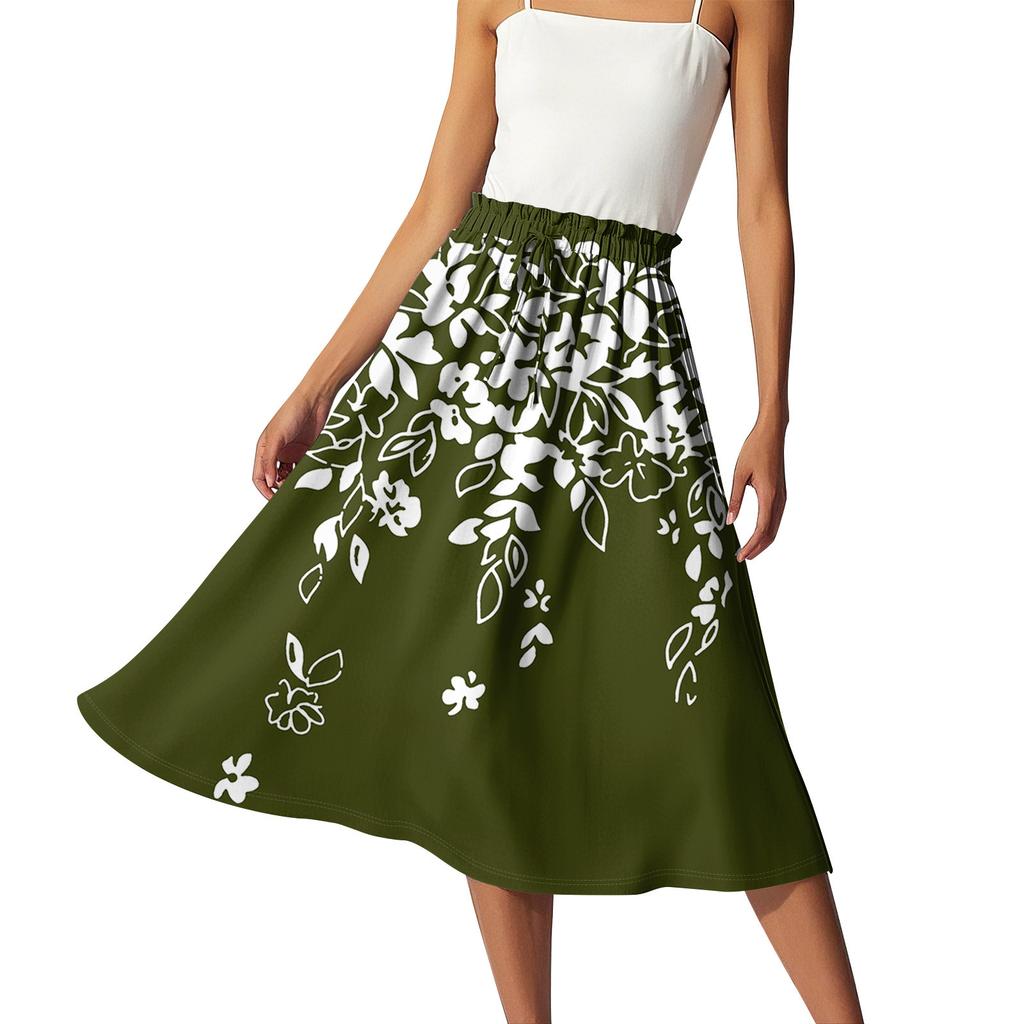 Damen Casual High Waist Kordelzug A-Linien-Rock Druckrock