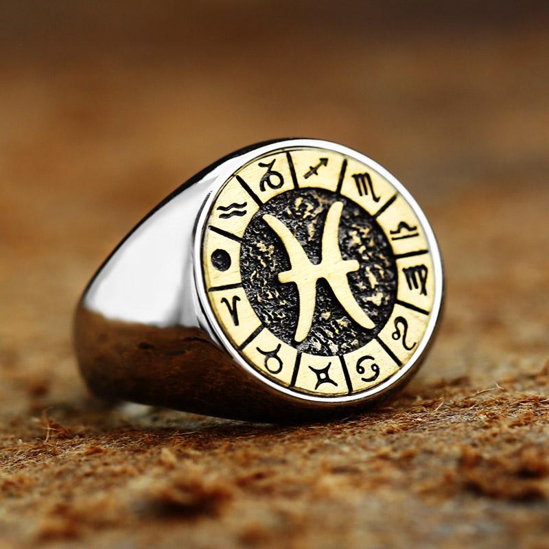 

Beier New Style 316L Stainless Steel 12 Constellations Zodiac Sign Finger Rings High Polished Vintage Fashion Jewelry 13