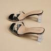 Fashion CRLAYDK Summer Womens Chunky Heel Sandals Open Toe Transparent Slip On Ladies Dressy Casual Party Wedding Mule- Nude Shoes