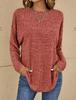 2023 Dames Casual Vintage Effen Kleur T-shirt Lente Herfst Mode Ronde Hals Lange Mouw Los Elegante Alles-passende Pullovers