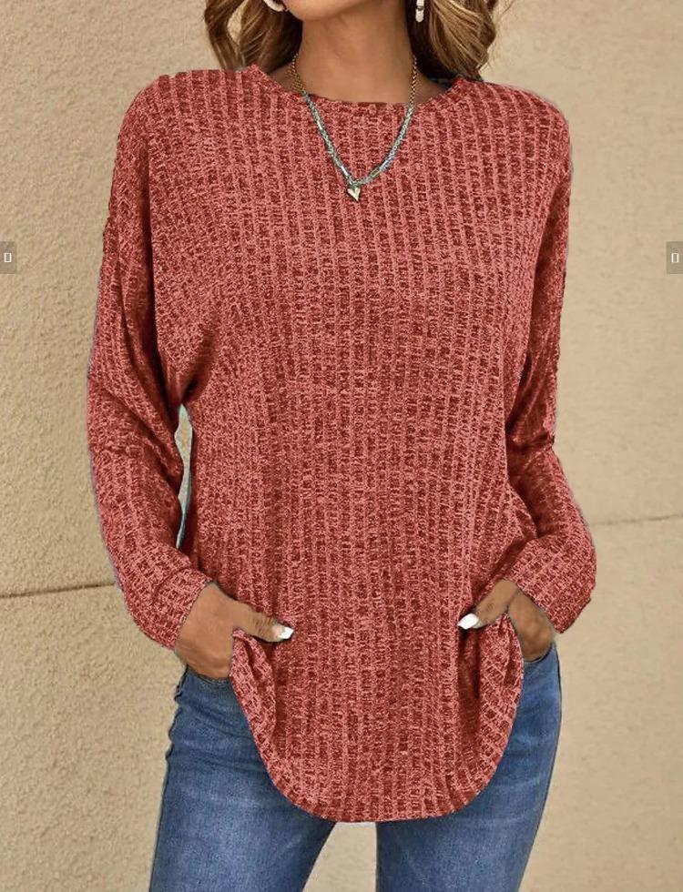 2023 Dames Casual Vintage Effen Kleur T-shirt Lente Herfst Mode Ronde Hals Lange Mouw Los Elegante Alles-passende Pullovers