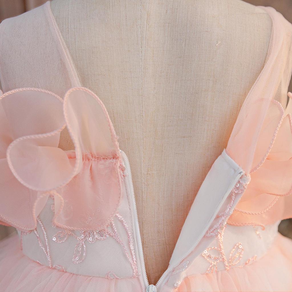 Girls' Ruffled Mesh Princess Dress for Holidays and Piano Performances
