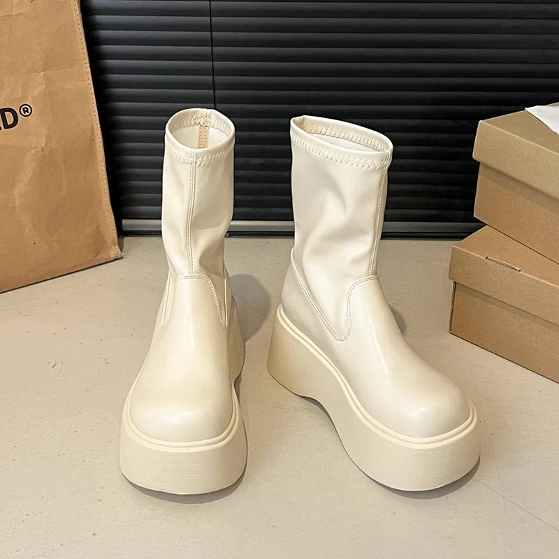 Vintage Winter Platform Flats Women Ankle Boots Fashion Slip On Short Booties Designer High Heels Botas De Mujer