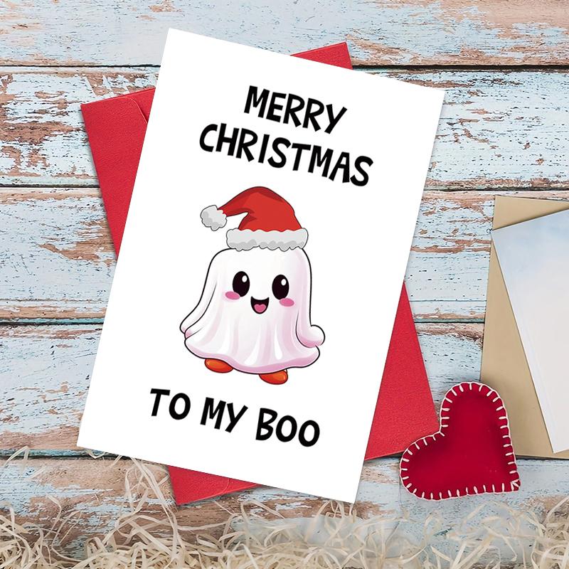 1pc Cute Christmas Card For Him, Merry Christmas Card For Husband Boyfriend, Spooky Xmas Holiday Card, Merry Christmas To My Boo
