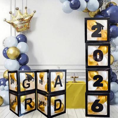 4 Pcs 2026 Grad Black Balloon Letters So Pround Boxes with Balloon Boxes of You Graduation Party Decoration