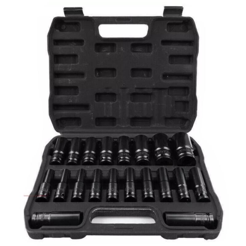 1/2” Impact Socket Set 20pcs Drive Hex Spanner Deep Sockets 8-32mm Pneumatic Wrench Head Tire Removal Tools чёрный