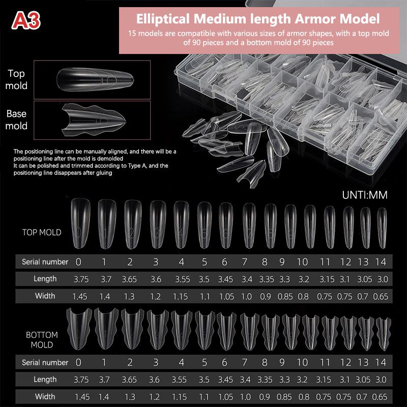 180Pcs Sandwich Dual Nail Form Mold Reusable Full Cover Mold Clear Nail Art Extension Shaping Tool Coffin Almond Nail Forms