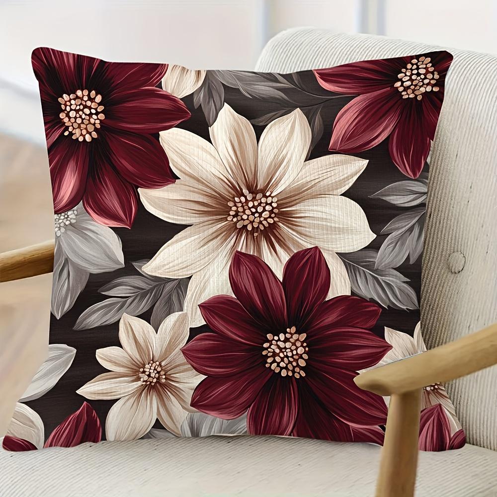 Federa per Cuscino Floreale Vintage Bordo Bordeaux Stampata su Entrambi i Lati Stampa Fiore di Dalia Boho Morbida Federa per Cuscino da Arredo per la Casa Regalo