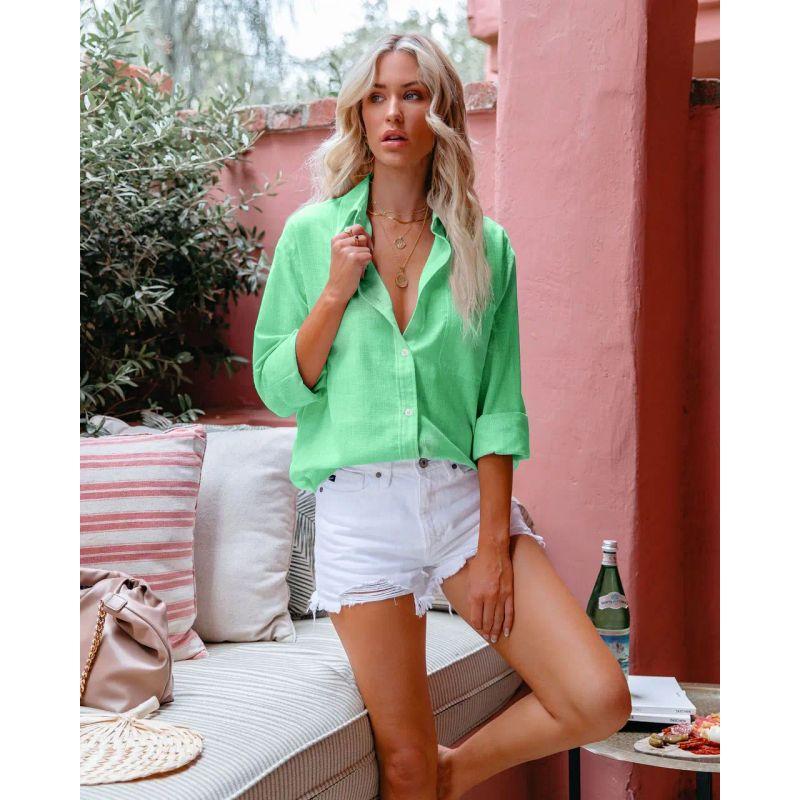 2025 Summer Women Clothes Shirt Long Sleeve Women Lapel Button Shirts Buttoned Shirt