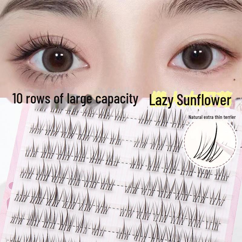 "Lazy Sunflower Natural Faux Eyelashes: Single Cluster Comic Style for Women"