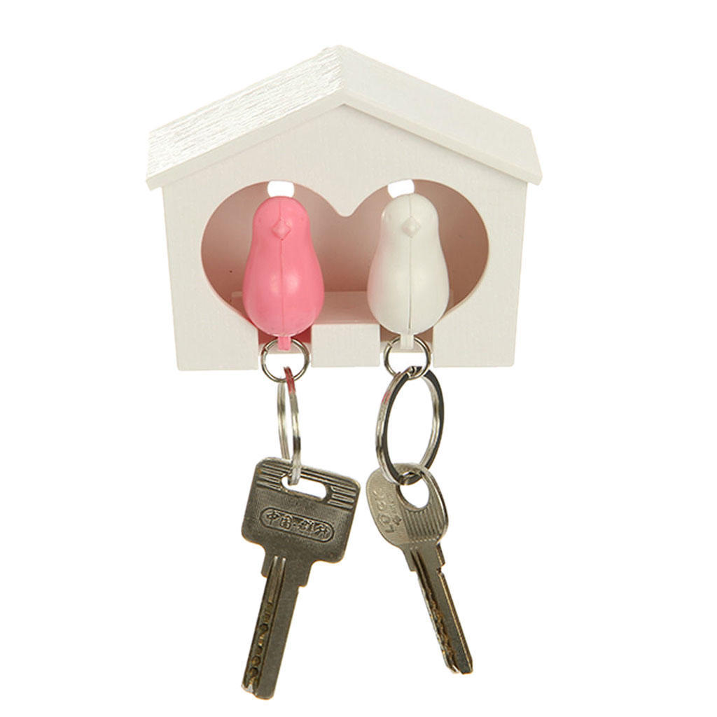 Sparrow in White Bird House Key Ring Chain Wall Arts Key Hook Holders