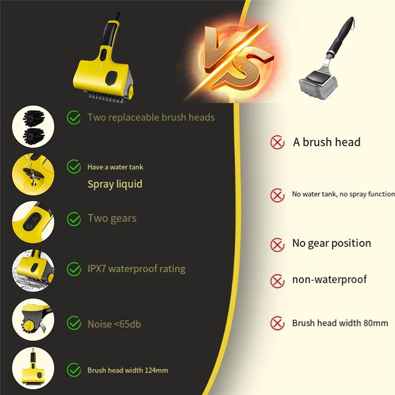 Wireless Electric Barbecue Grill Cleaning Brush, Household Kitchen Tile Cleaning Brush Replaceable Brush Heads