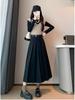 2024 New High Waist Black Woolen Pleated Midi Skirt for Autumn/Winter