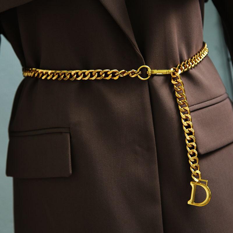 Fashion Letter Decoration Women Casual Gold Metal Waist Chain For Daily Wear