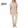 Front Button V-neck Pajamas 2 Pcs/Set Suit Satin Single-breasted Ice Silk Plus Size Cardigan Shirt V Elastic Band Pajama Bottoms Neck Notch