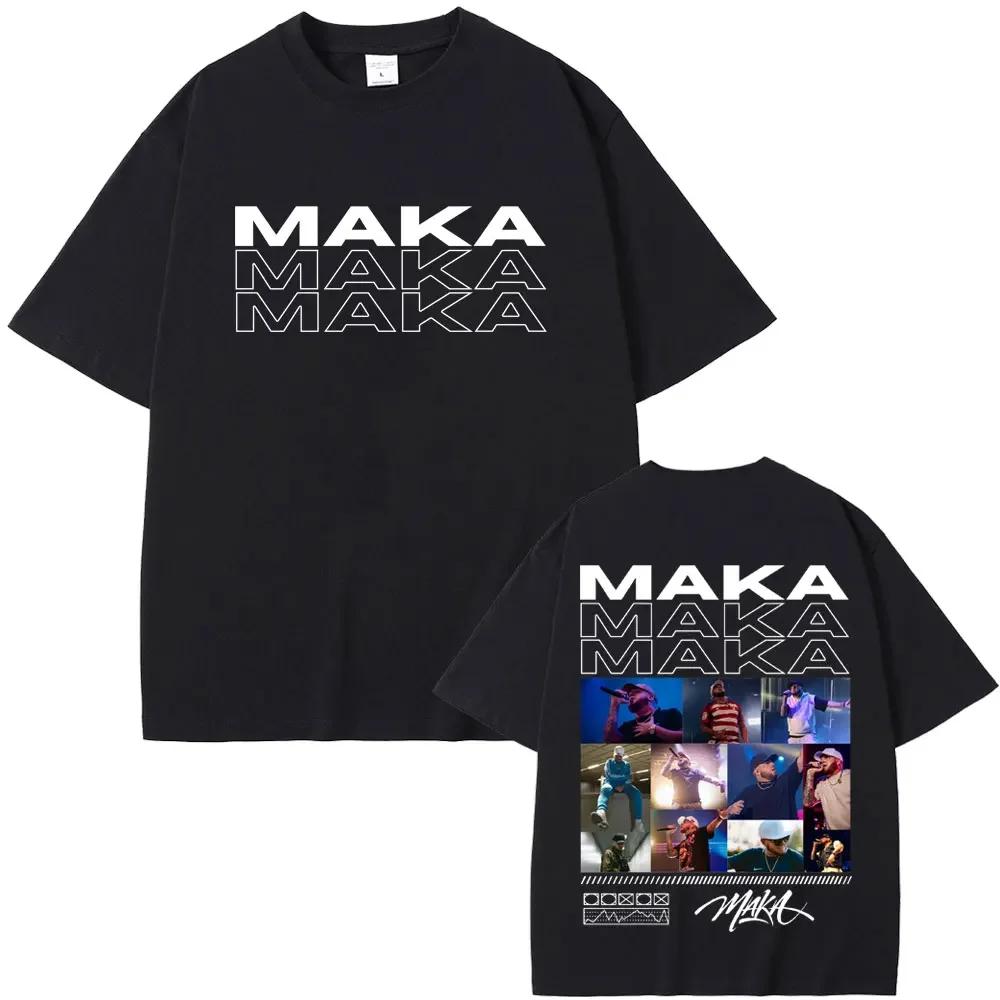 Rapper Maka Double Sided Print Tshirt Aura Tour Unisex Wounisex Hip Hop Fashion Pop Music T Shirts Male Casual Black Vintage T Shirt