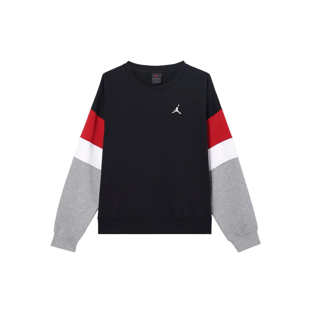 Jordan Brooklyn Fleece Logo Patchwork Crew Neck Sweatshirt Women Tops Black FB5174-010