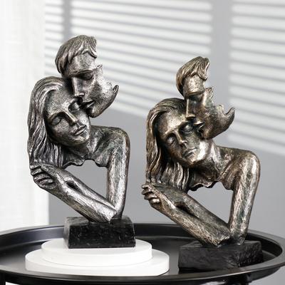 Heart-to-heart Abstract Couple Ornaments Resin Statue Character Half Face Sculpture Valentine's Day Wedding Souvenir Gift