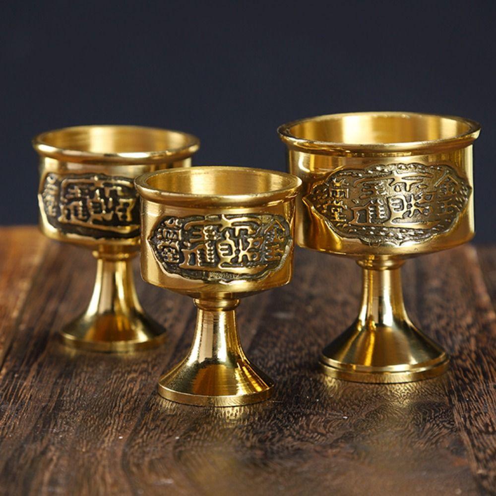 Not Fade Brass Offering Cups Pure Copper High Legs Wine Cup Copper God's Cup  Offering Supplie