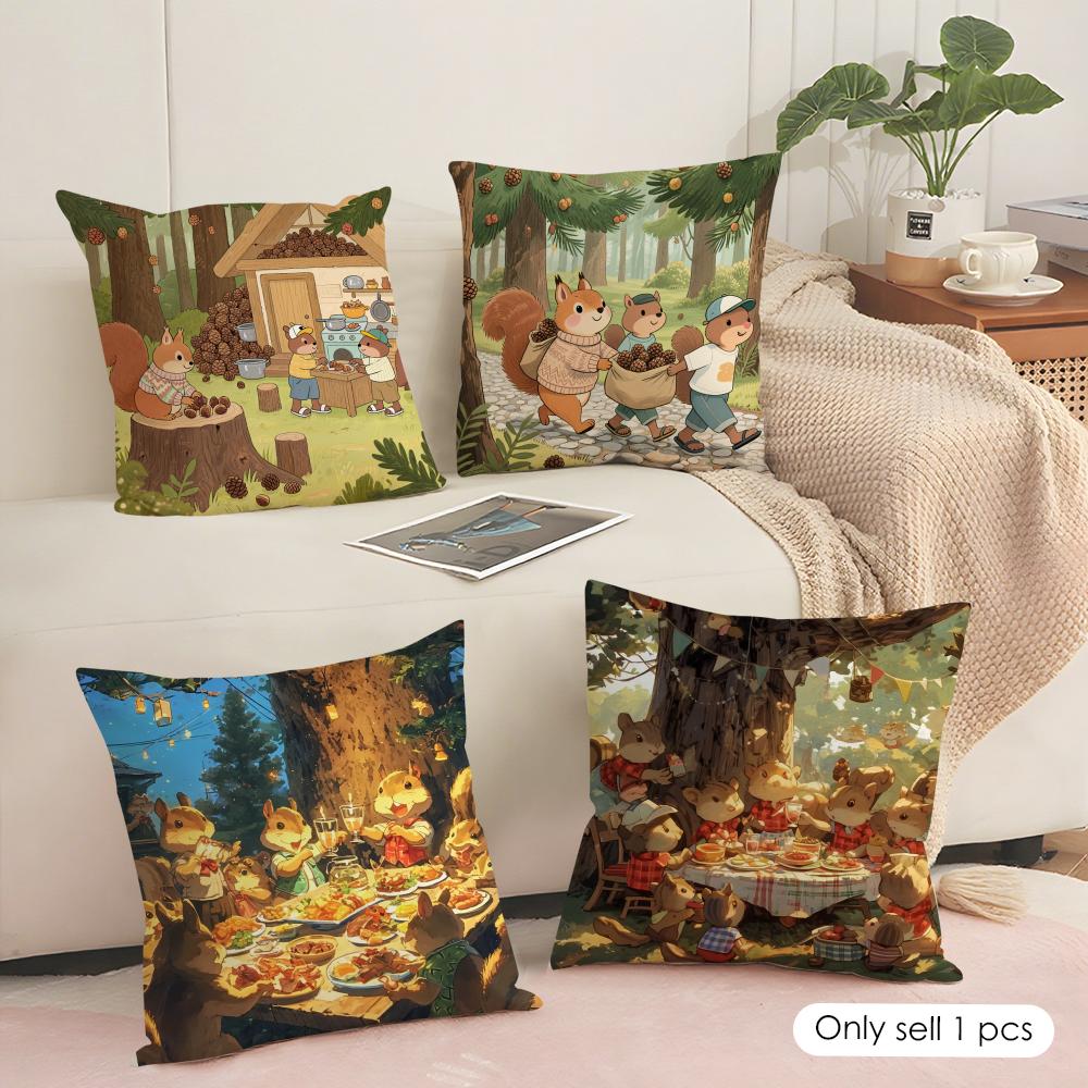 Cute Squirrel Cushion Cover Silky Short Plush Sofa Pillow Cover Hidden Zipper Soft Dustproof Case For Home Decor