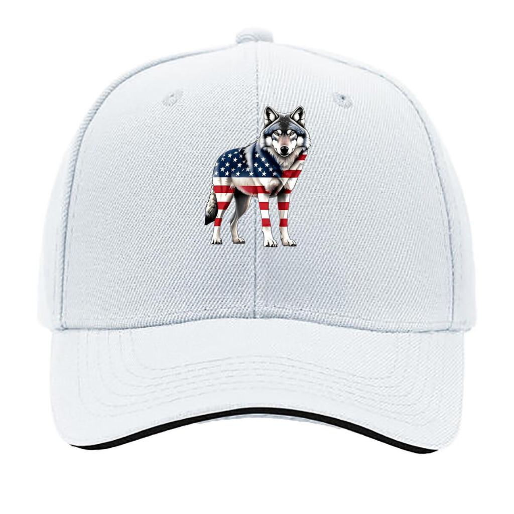 American Flag Wolf Baseball Cap  Lightweight Breathable Fabric Adjustable Snapback Closure Sandwich Baseball Cap