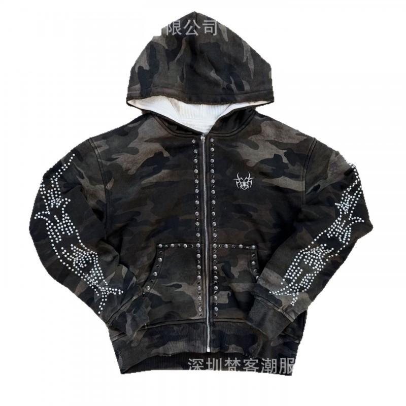 Unisex Streetwear Hoodie With 3D Camo Print Oversized Fit Zipper Front Hip Hop Style Sweatshirt Teens Adults