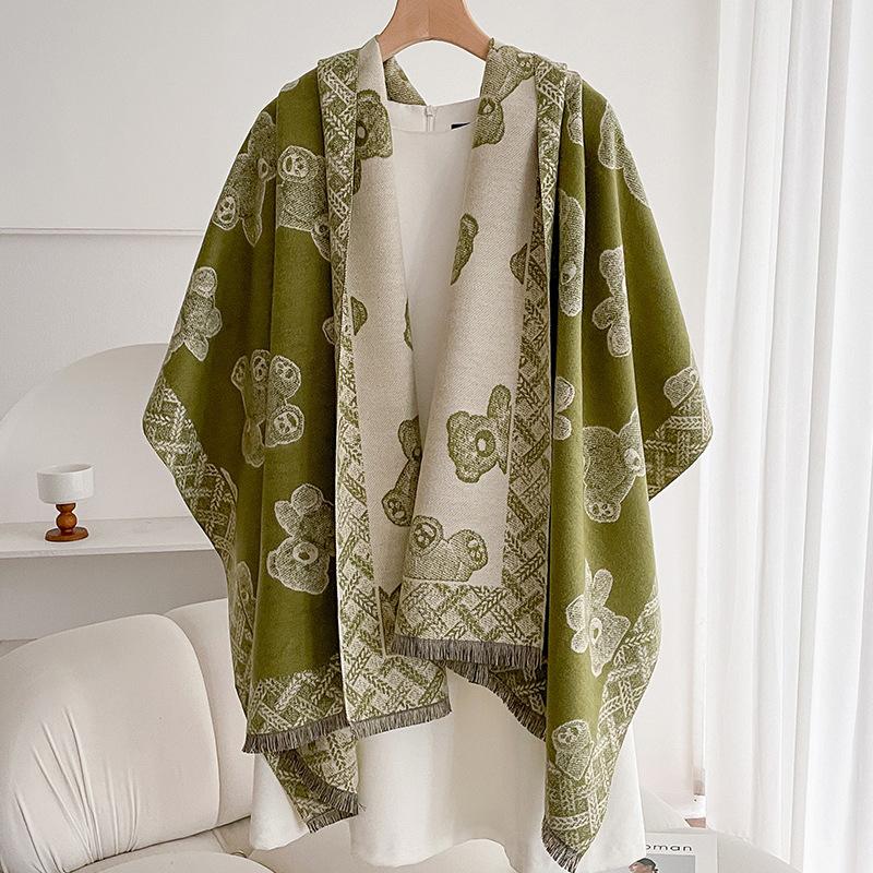 Cute bear gray scarf women's winter warm versatile imitation cashmere high-end scarf student thickened shawl