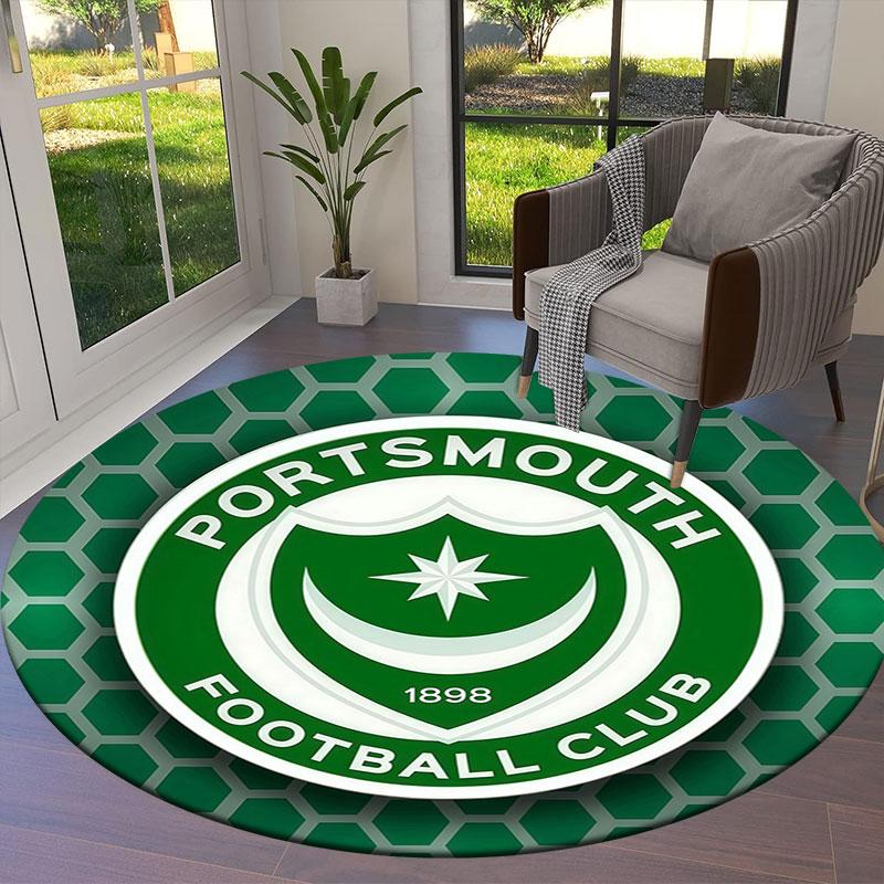 Portsmouth Football Club Round Area Rug,Carpet Rug for Living Room Bedroom Sofa Playroom Decor,Non-slip Floor Mat