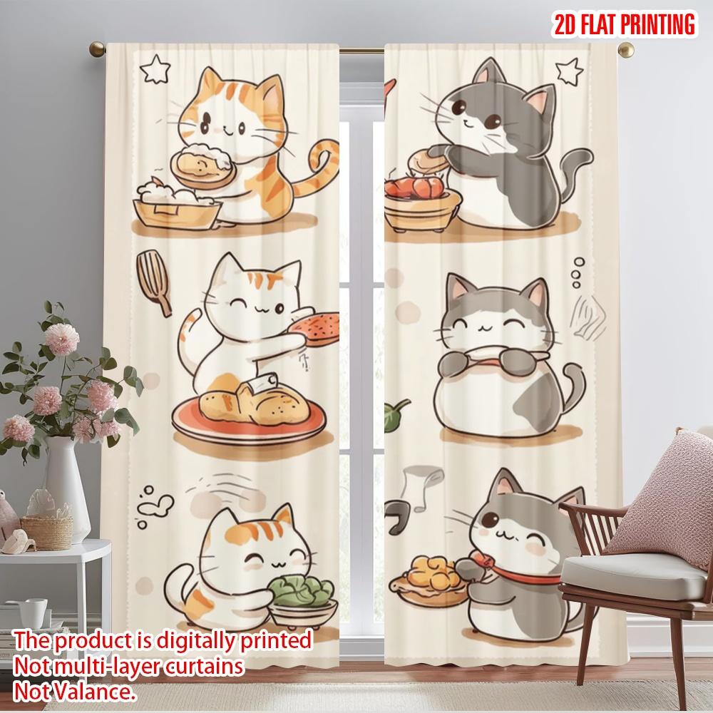 

2pcs,2D plane printing Curtain Popular Cat Cooks Delight Polyester Fabric (without rod) Decorations Outdoor Use for Various Room 52.50×116.00 CM 2pcs