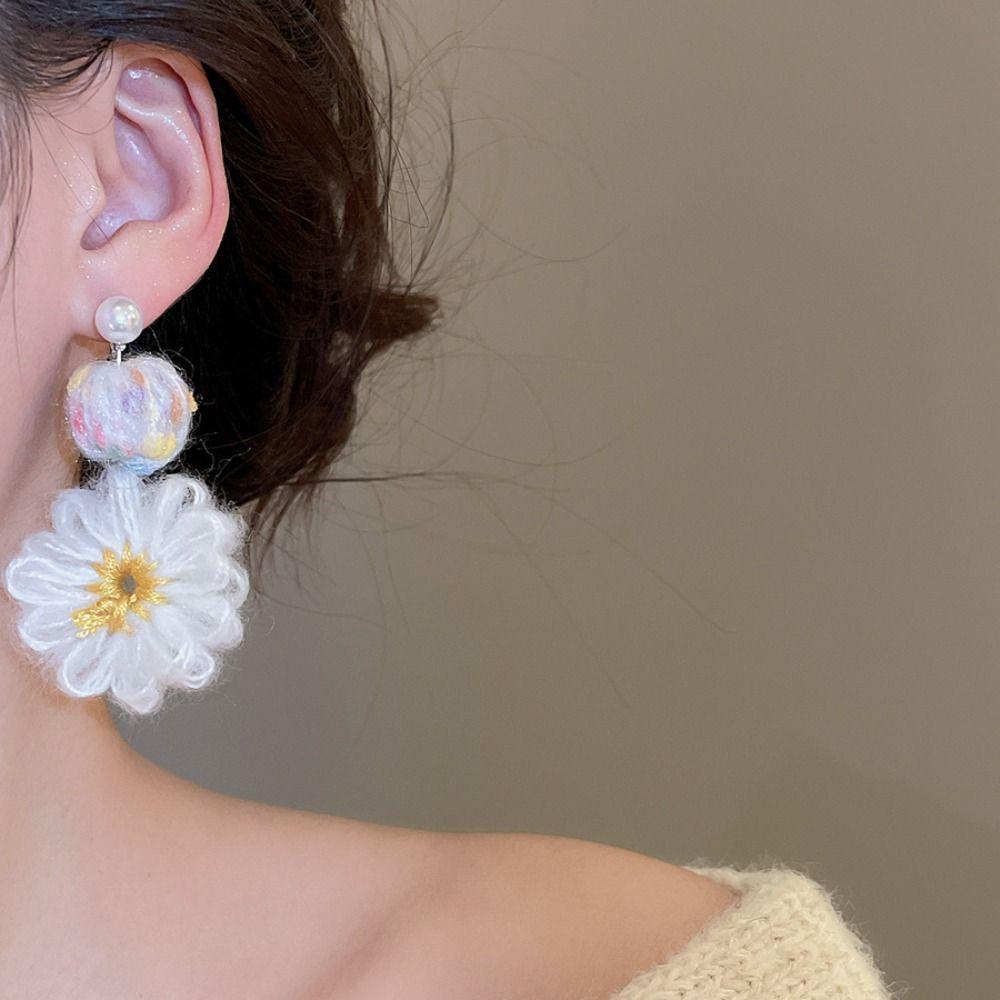 Cute Flower Crochet Earrings Temperament Bohemia Dangle Earrings Daisy Flower Earrings Daily