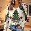 Women's V-Neck Long Sleeve Christmas Print Lightweight Blouse for Spring and Summer