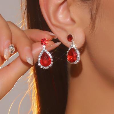 Trendy Fashion Red Earrings Shiny Rhinestone Drop Earrings Netroots Earrings Women's Earrings 1 Pair