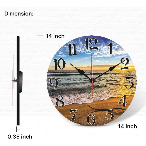 TAHEAT Beach Waves In The Sunset Wall Clock, Silent Non Ticking Battery Operated Clocks, Easy To Read Decorative Wall Clock for