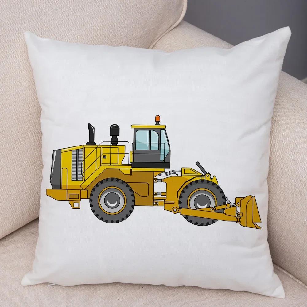 Cartoon Excavator Bulldozer Pillowcase Car Ornaments Office Living Room Sofa Home Pillowcase