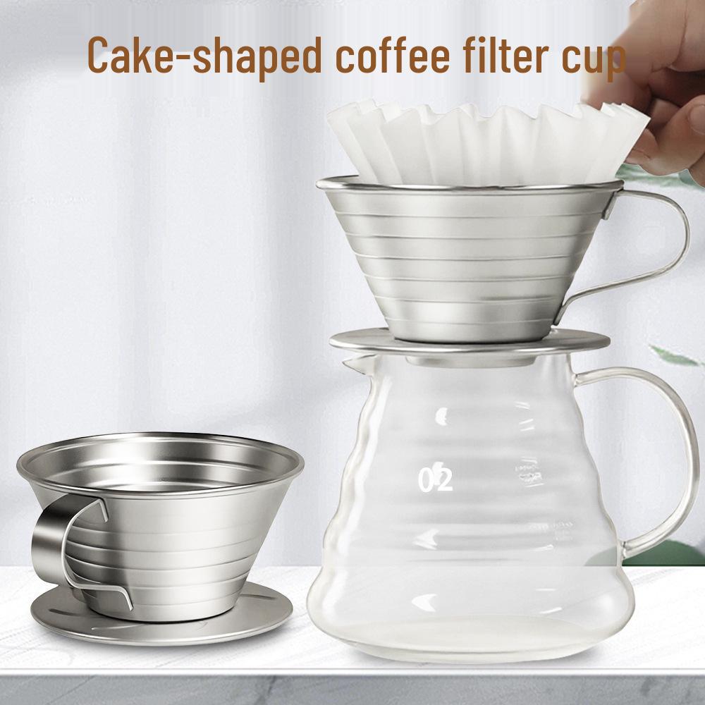 Stainless Steel Flat Bottom Pour Over Coffee Filter Cup and Pot Set