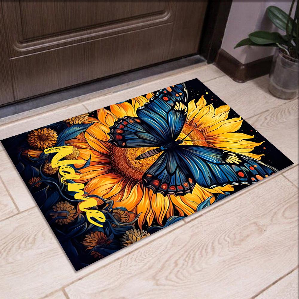 Custom Name Butterfly Printed Carpet,Rug for Office Chair Living Room Bedroom Kitchen Room Decor Gifts.