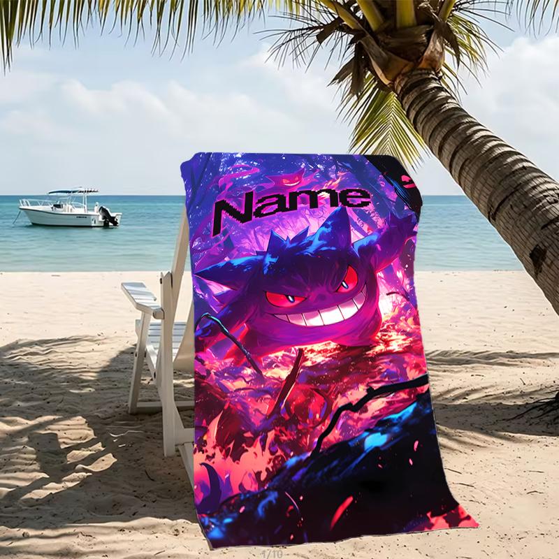 Customizable personalized beach towels Pokémon Gengar themed designs.Suitable for the beach, yoga, sports;ideal as beach accessories