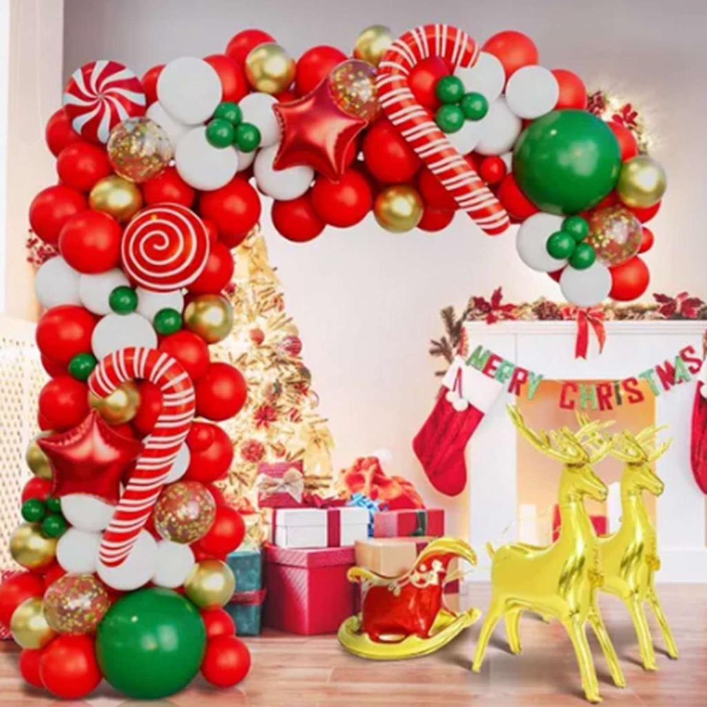 Zestaw łuków z girlandą balonów świątecznych Metaliczny złoty zielony czerwony biały Balony świąteczne dekoracje na Nowy Rok